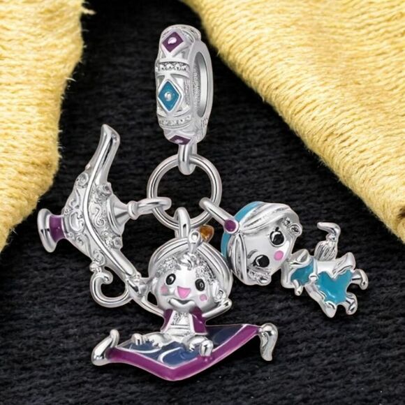 Aladdin Jasmine Lamp S925 Sterling Silver Charm Dangle Arabian Bracelet Disney - Picture 10 of 12